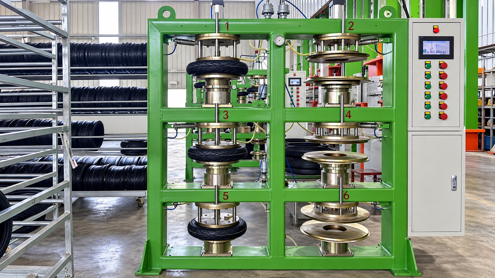 Motorcycle tyre post-curing inflation and forming equipment