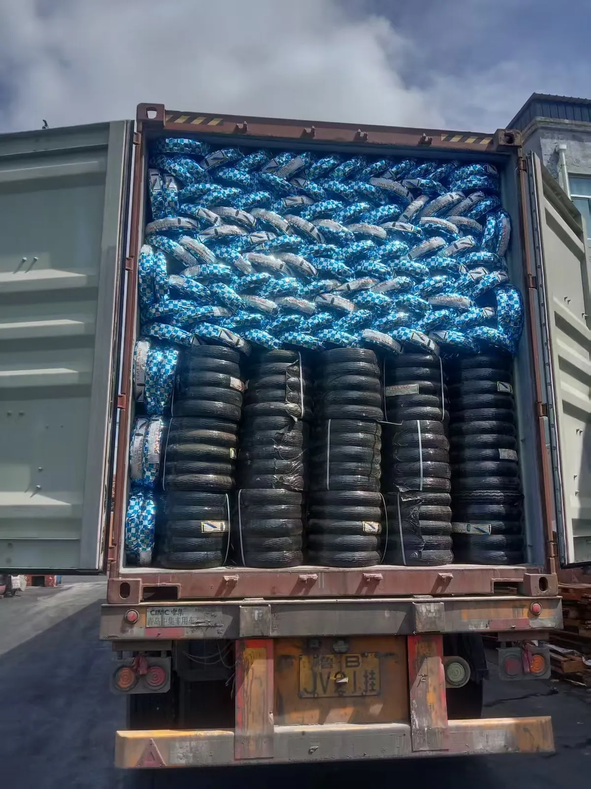 Container loading for a motorcycle tyre export shipment