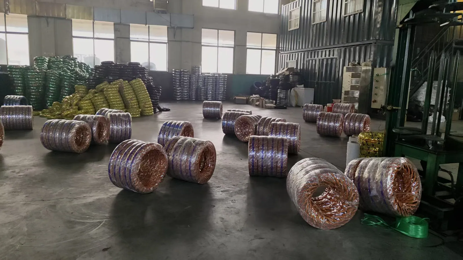 Packaged motorcycle tyres in the JABIL workshop